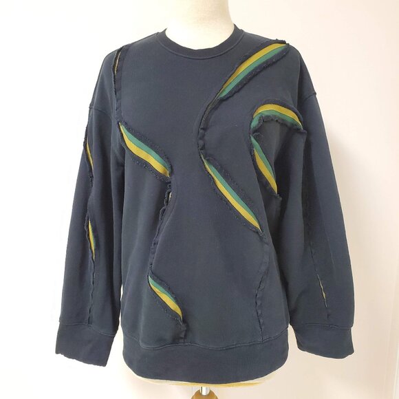 Black Distressed Green Gold Cutout Inset Ribbing Sweater Unisex JNBY - Picture 5 of 10